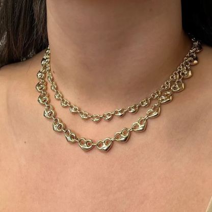 Puffed Heart Mariner Link Chain Necklace