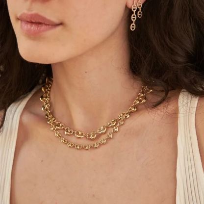 Puffed Heart Mariner Link Chain Necklace