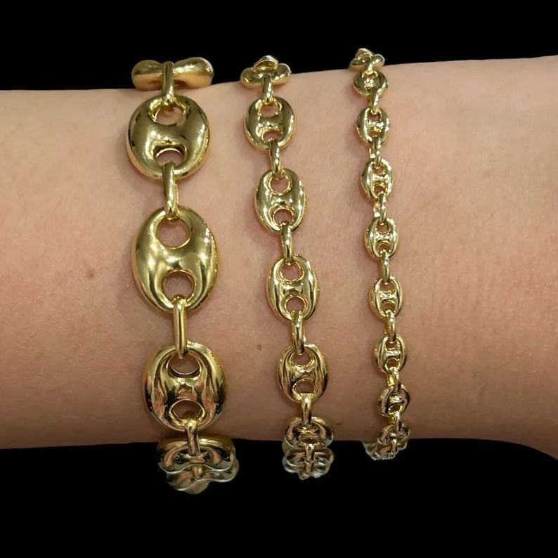[Copy]Puffed Mariner Chain Bracelet Gold Plated Bracelet