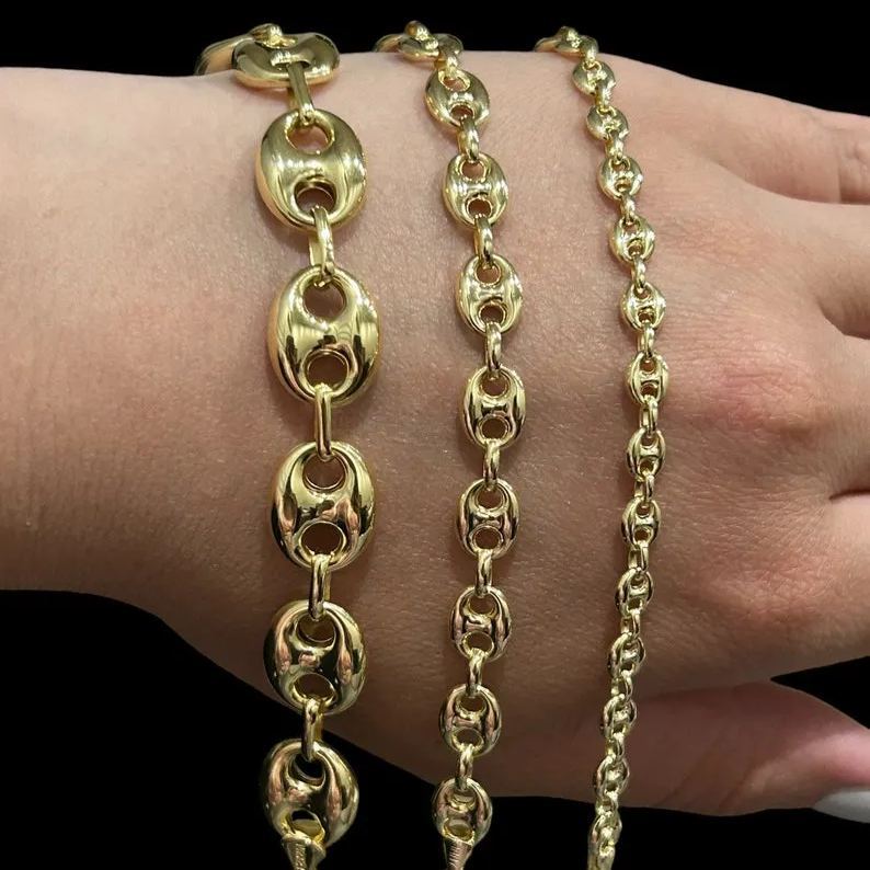[Copy]Puffed Mariner Chain Bracelet Gold Plated Bracelet