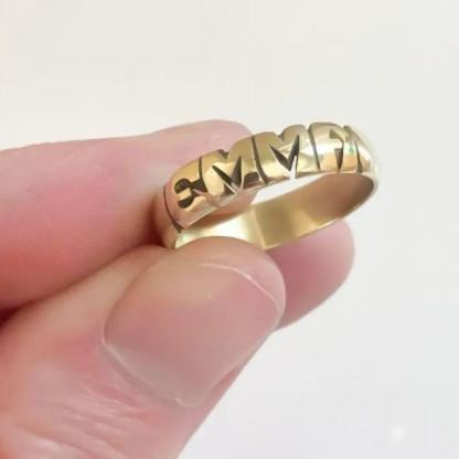 [Copy]Personalized Heart with Rose Initial Ring Custom Letter Ring