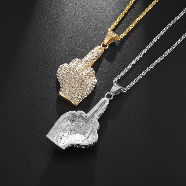 Middle Finger Pendant Necklace Diamond 