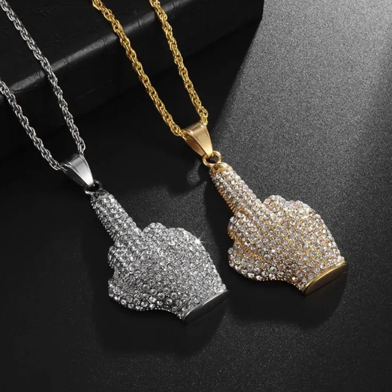 Middle Finger Pendant Necklace Diamond 