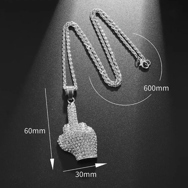 Middle Finger Pendant Necklace Diamond