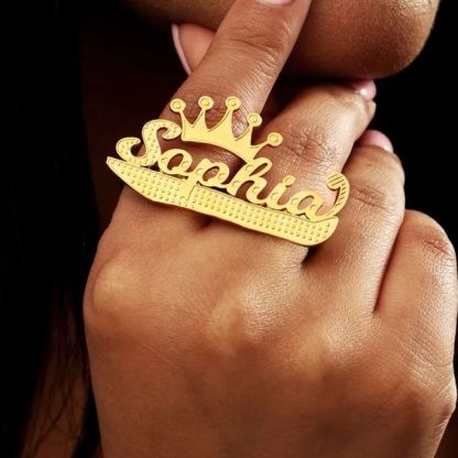 [Copy]Two Finger Ring Custom Gold Plated Name Ring