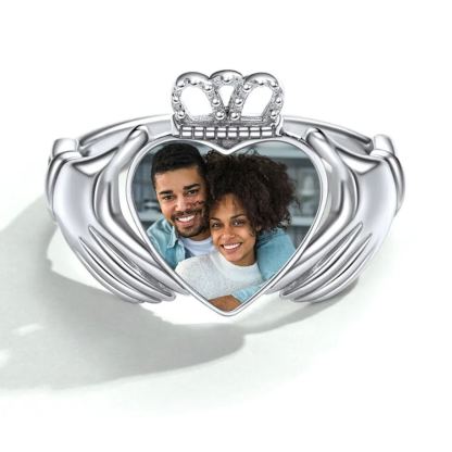 [Copy]Personalized Heart Rings Custom Picture Rings With Text Memorial Gift