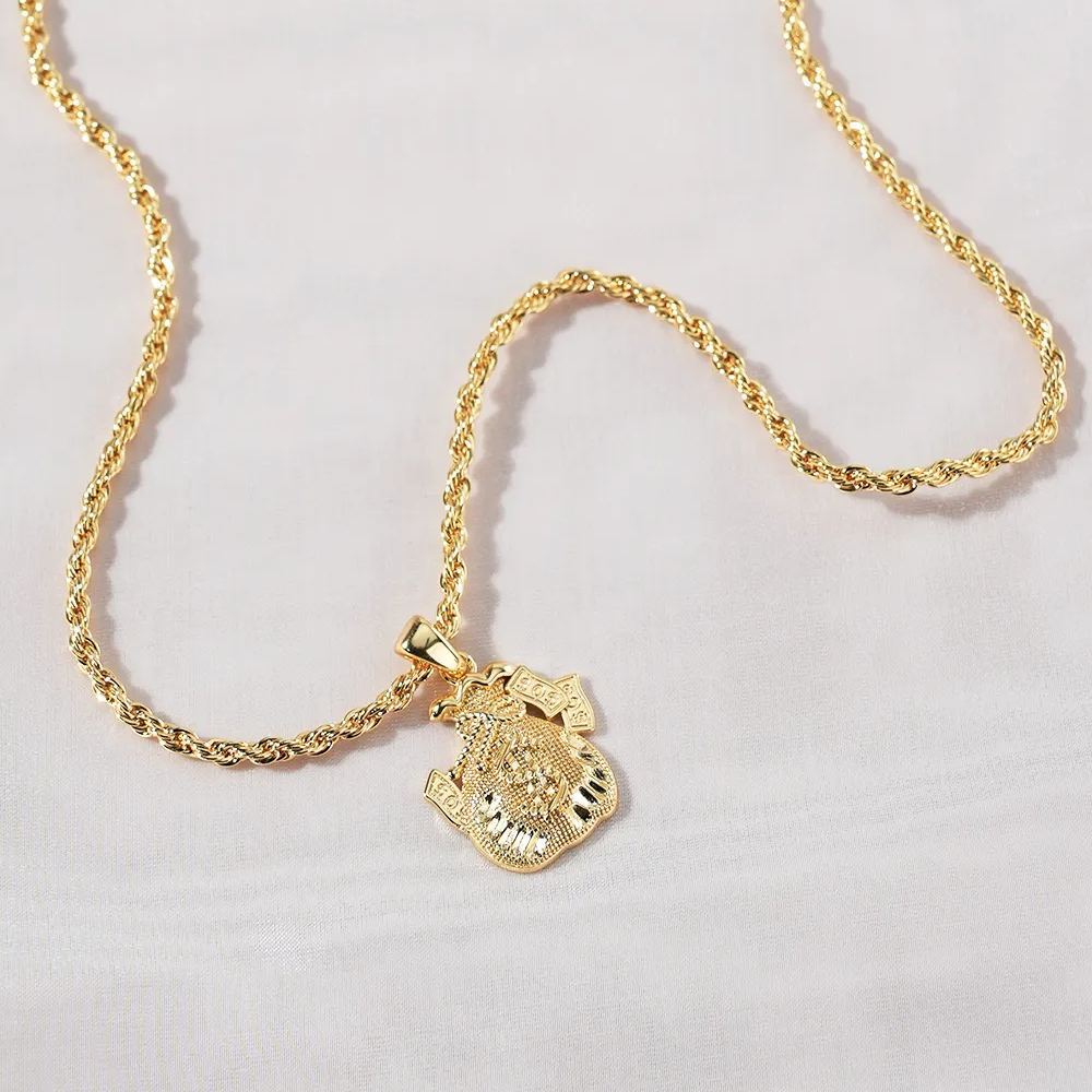 Gold Plated Money Bag Lucky Charm Pendant Necklace