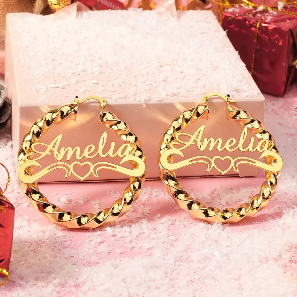 Personalized Custom Heart Gold Plated Hoop Name Earring