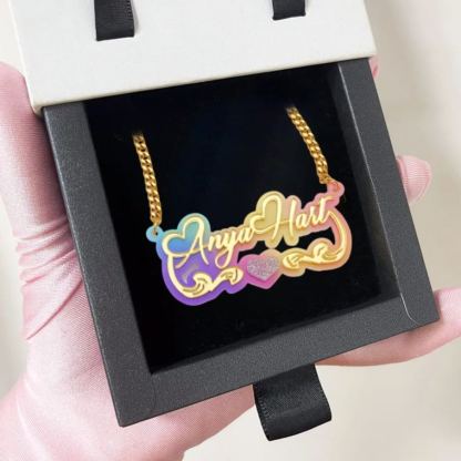 Rainbow Acrylic Name Necklace Heart Necklace