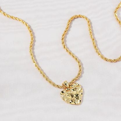 Gold Plated Nugget Heart Love Pendant Vintage Charm Necklace