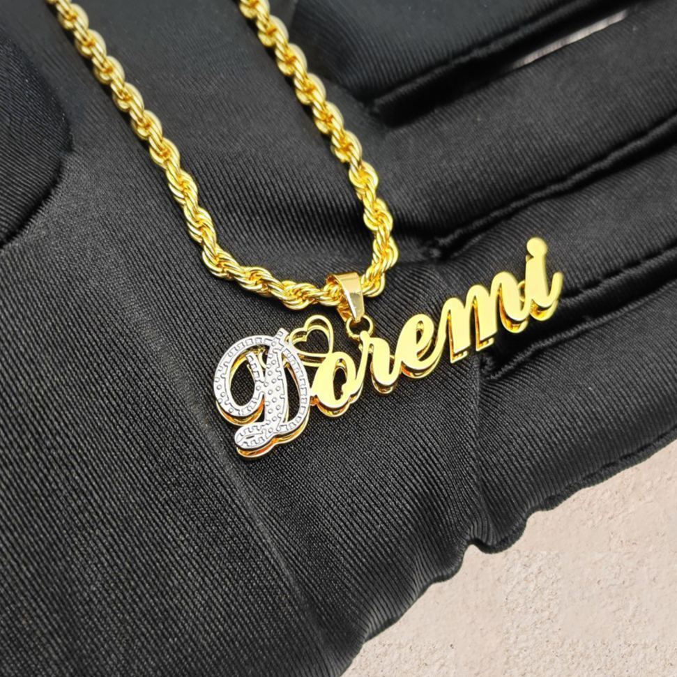 [Copy]Custom Double Plated Two Heart 3D Name Necklaces