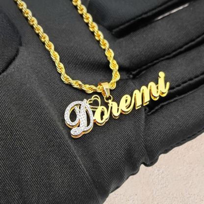 [Copy]Custom Double Plated Two Heart 3D Name Necklaces