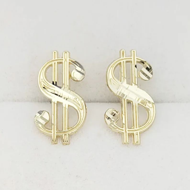Dollar Sigan Earrings Money Symbol Gold Plated Stud Earrings