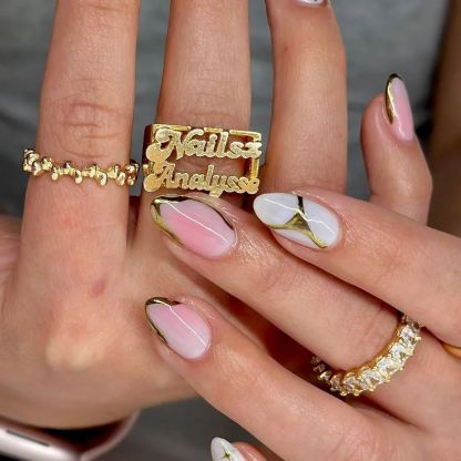 Two Name Personalized Custom Gold Plated Nameplate Couple Ring Gifts For Her
