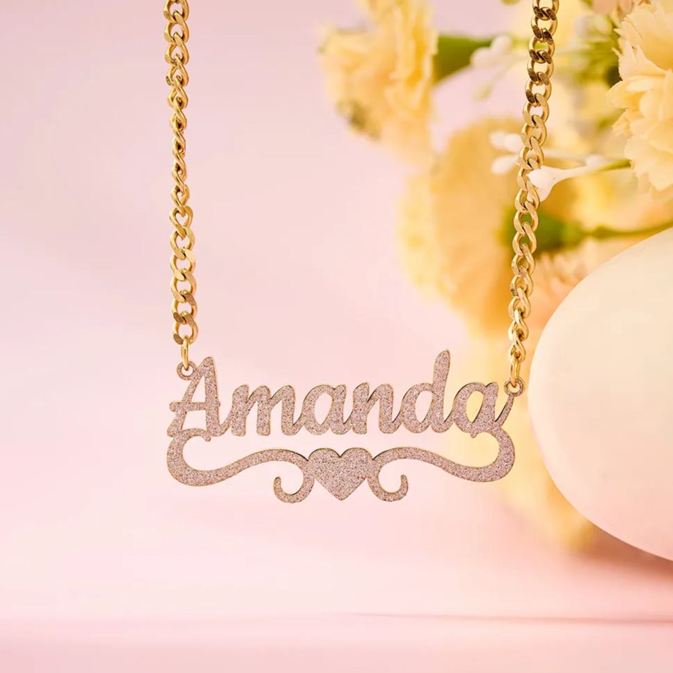 Dazzling Stainless Steel Name Necklace with Romantic Heart