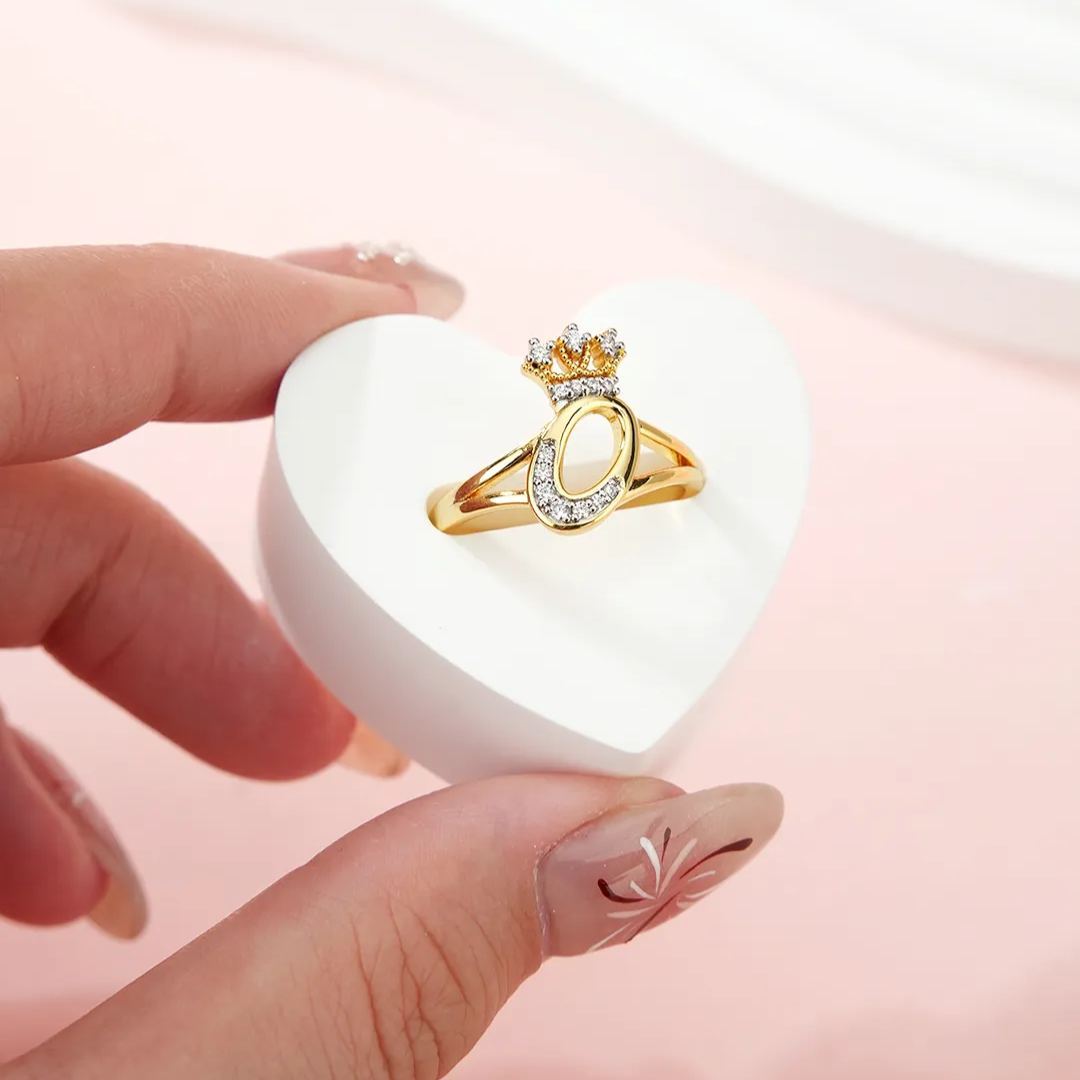 Zircon Crown Initial Personalized Letter Ring