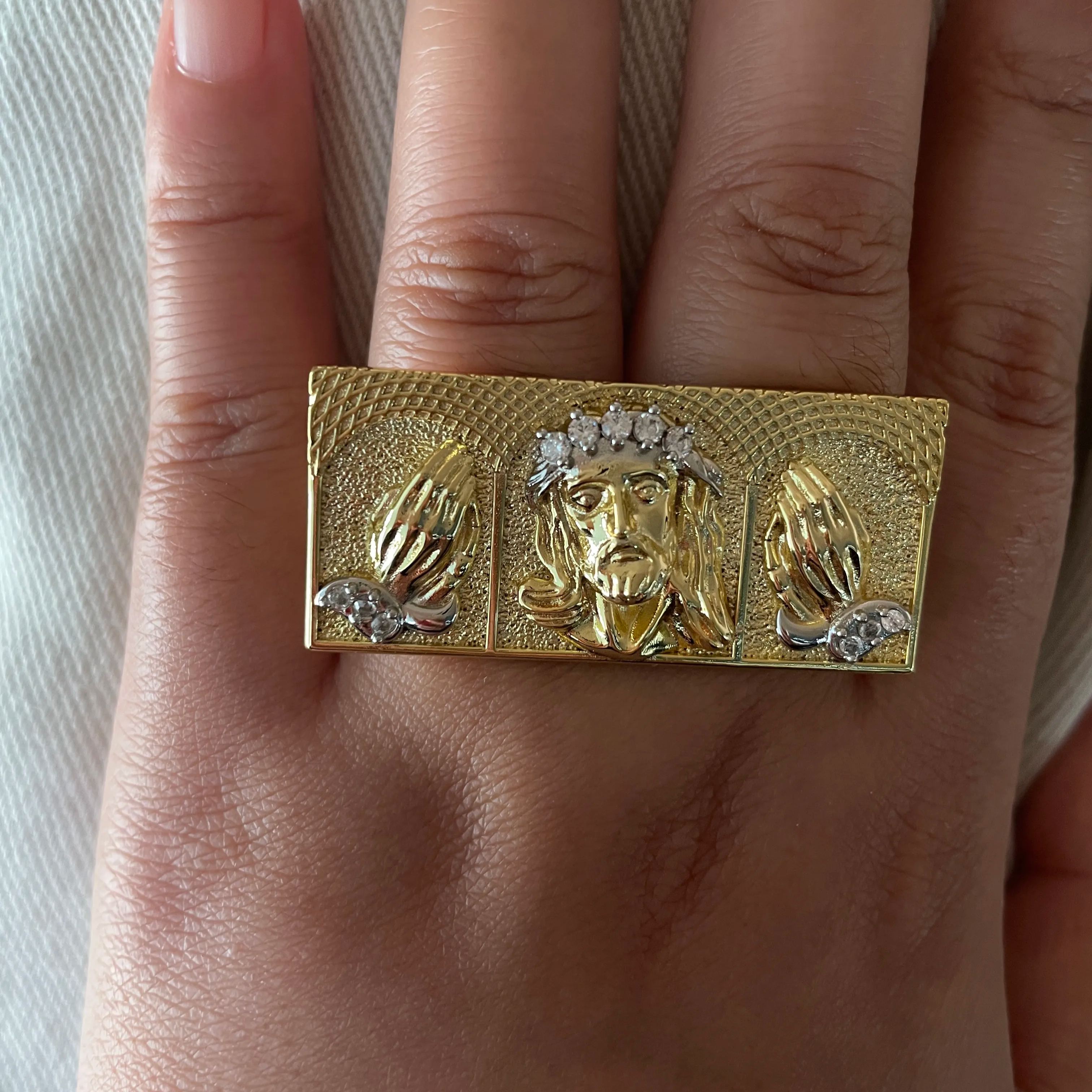 Jesus Ring Gold Plated Two Finger Ring