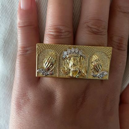 Jesus Ring Gold Plated Two Finger Ring