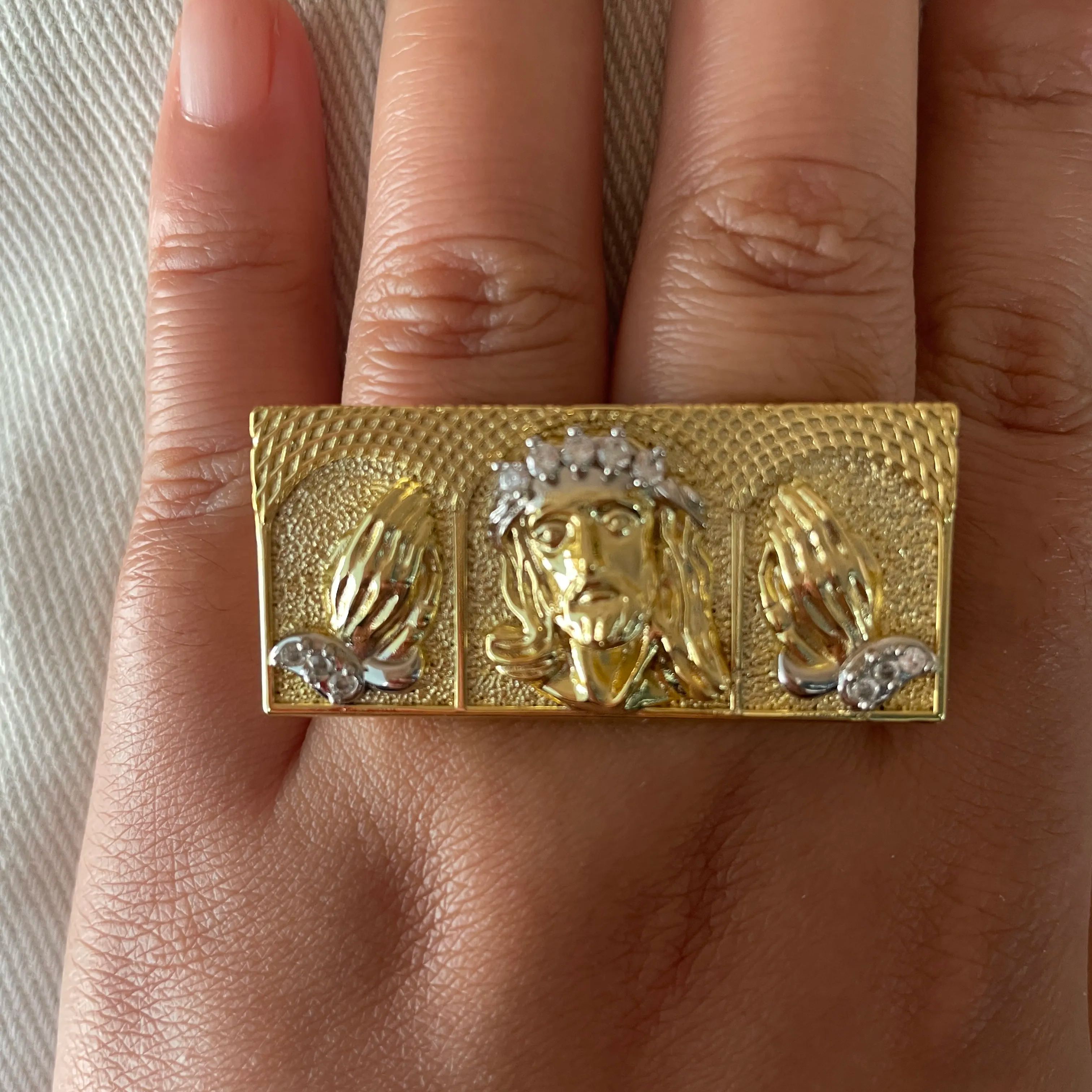 Jesus Ring Gold Plated Two Finger Ring