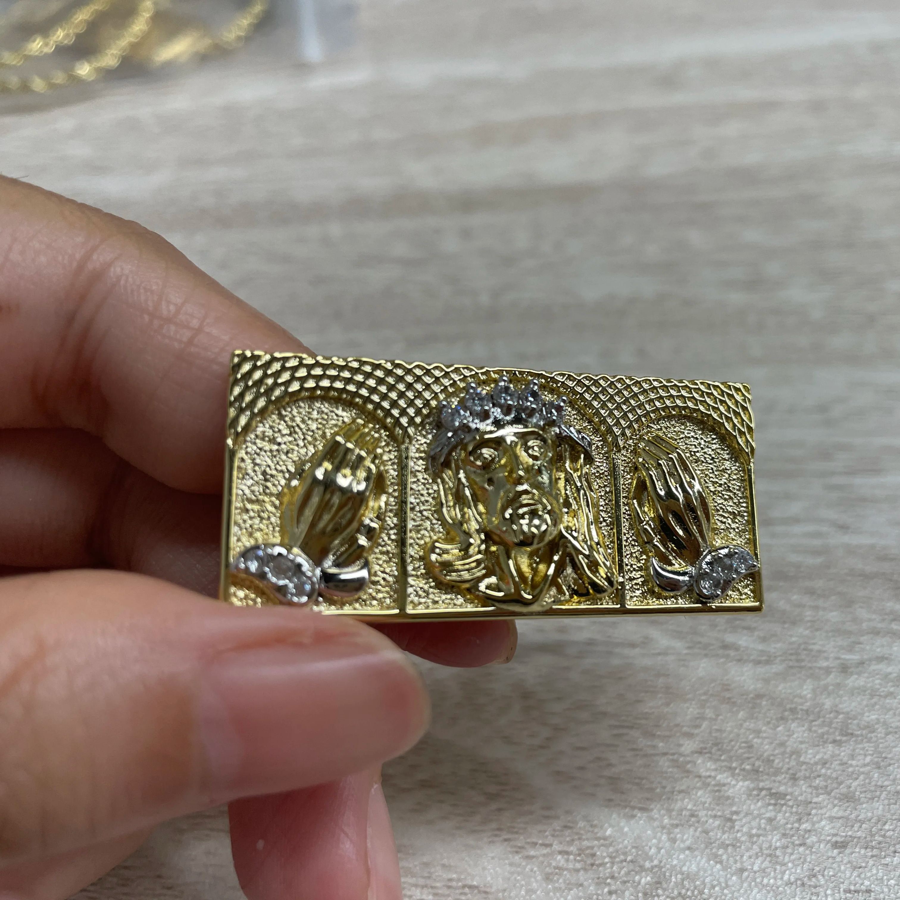 Jesus Ring Gold Plated Two Finger Ring