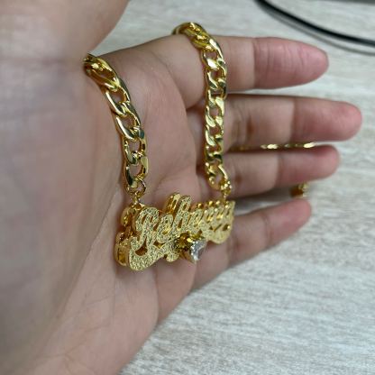 Custom Double Plated Name Necklace With Birthstone And Heart