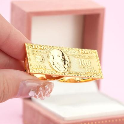Hundred Dollar Bill Money Ring Two Finger Ring