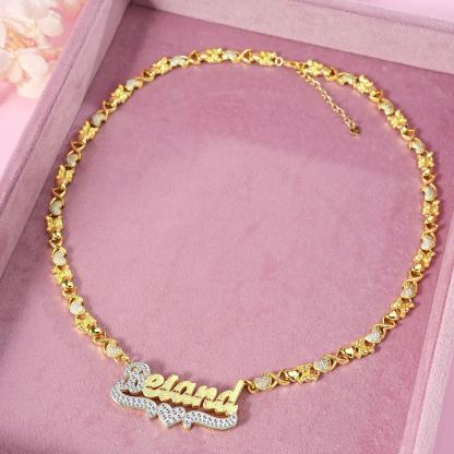 Teddy Heart XOXO Chain Double Layer Two Tone with Heart Personalized Custom Gold Plated Name Necklace
