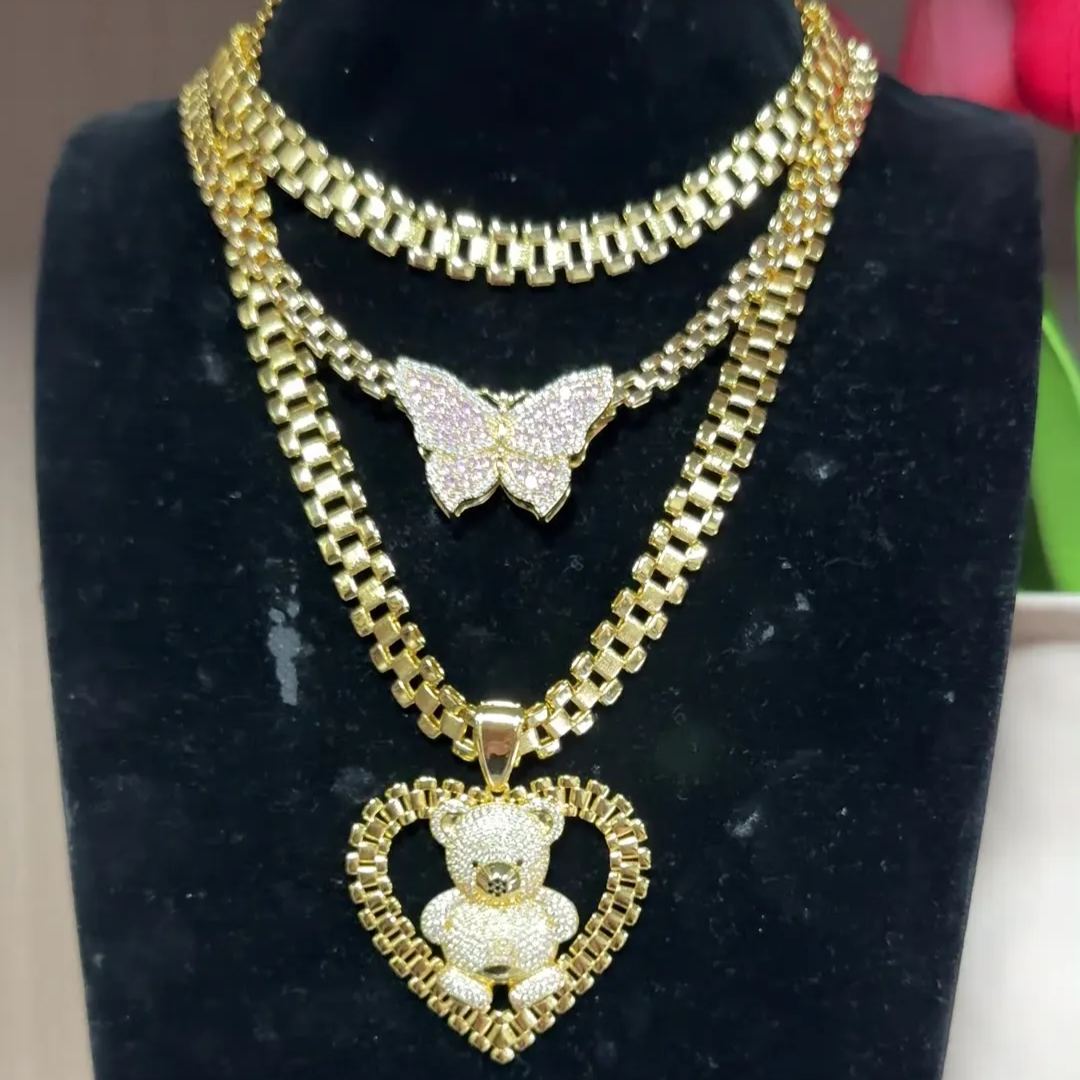 Watch Band Chain Necklace Gold Plated Bear Necklace