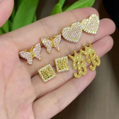 Square Gold Plated Hip Hop Nugget Stud Earrings 