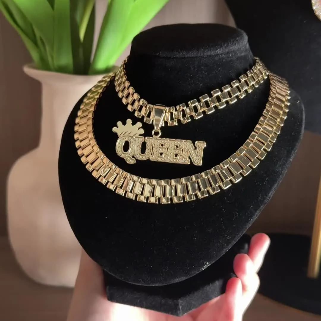 Presidential Link Chain Personalized Crown Nameplate Pendant Necklace