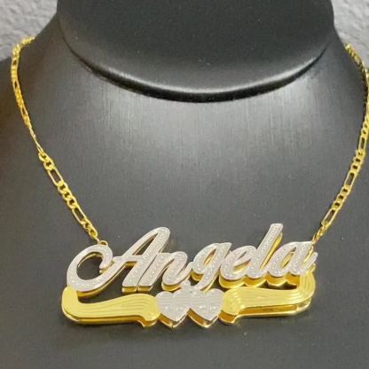 Two Tone Double Plate Gold Plated Personalized Two Heart 3D Name Necklace