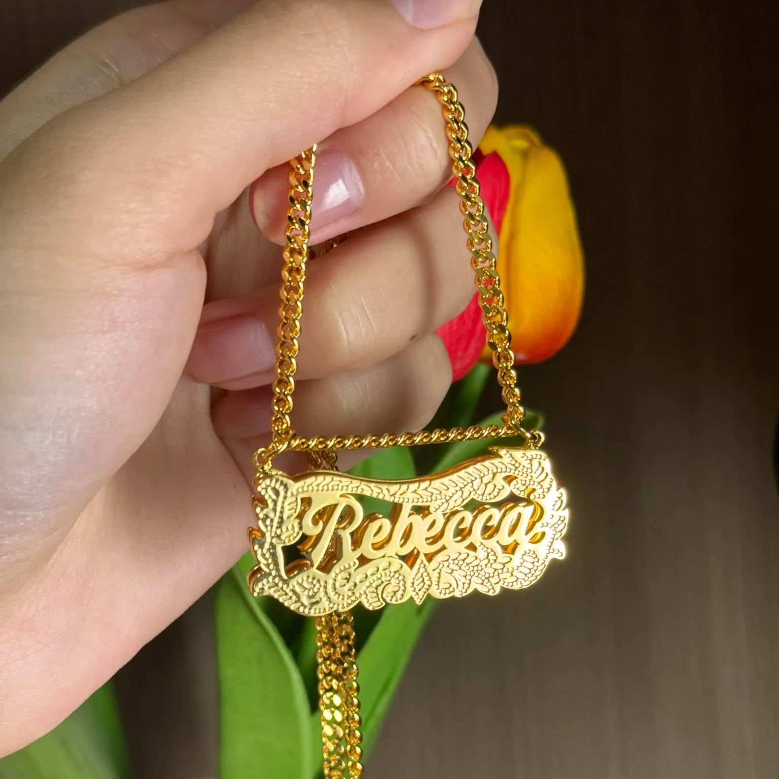 Double Plate Personalized Custom Gold Plated Name Necklace