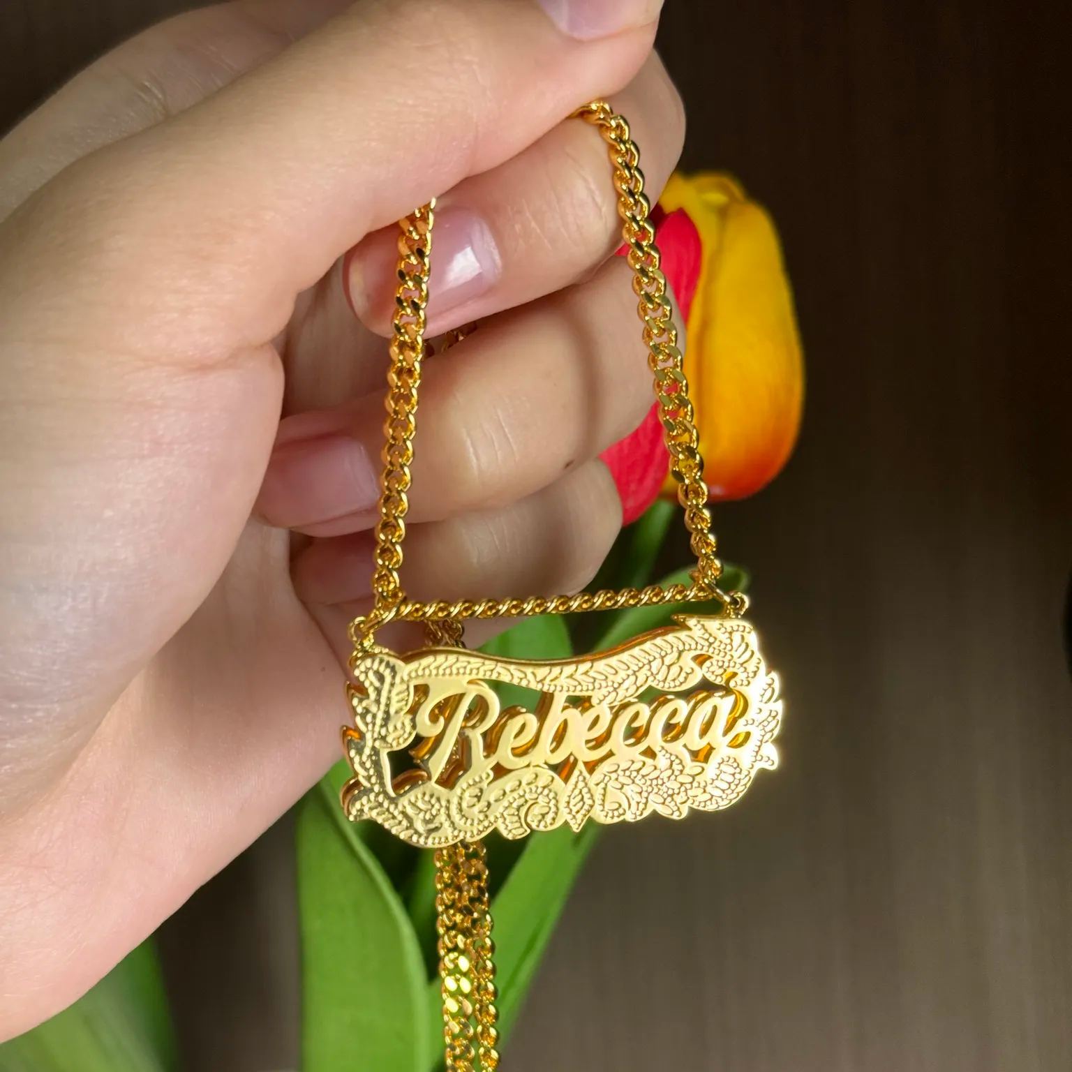 Double Plate Personalized Custom Gold Plated Name Necklace
