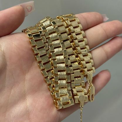 Pink Butterfly Presidential Link Chain Watch Band Necklace Gold Plated Necklace 12mm Width