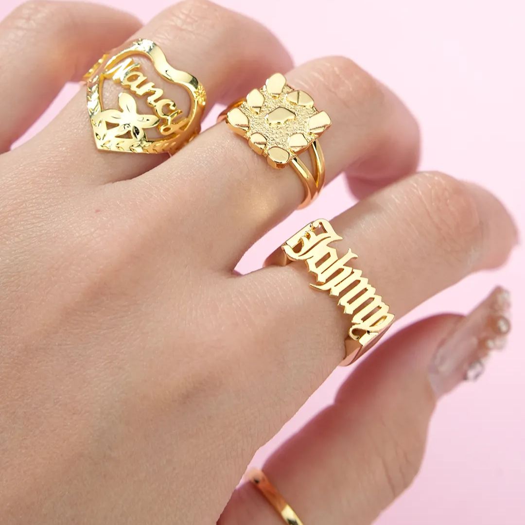 Custom Gold Plated Gothic Old English Name Ring