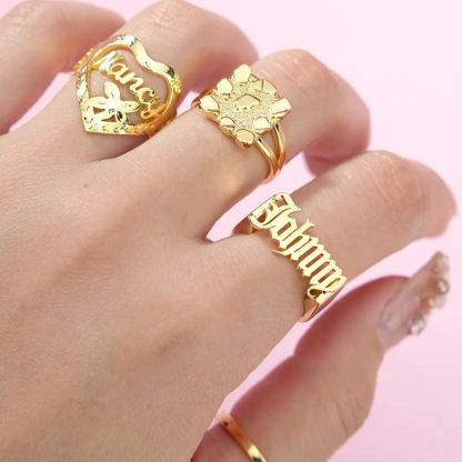 Custom Gold Plated Gothic Old English Name Ring