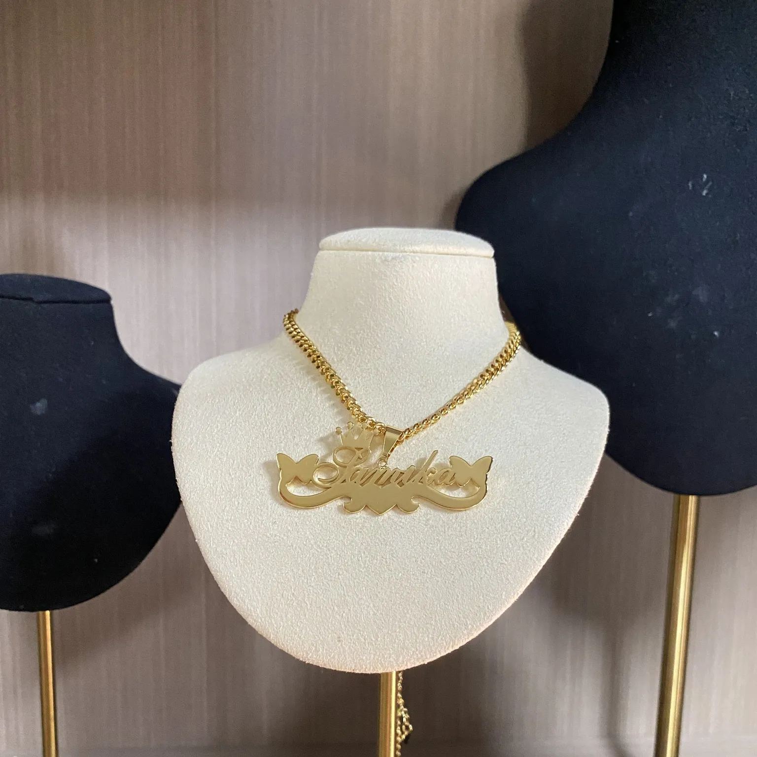 Butterfly Crown Two Hearts Necklace Personalized Custom Name Necklace 