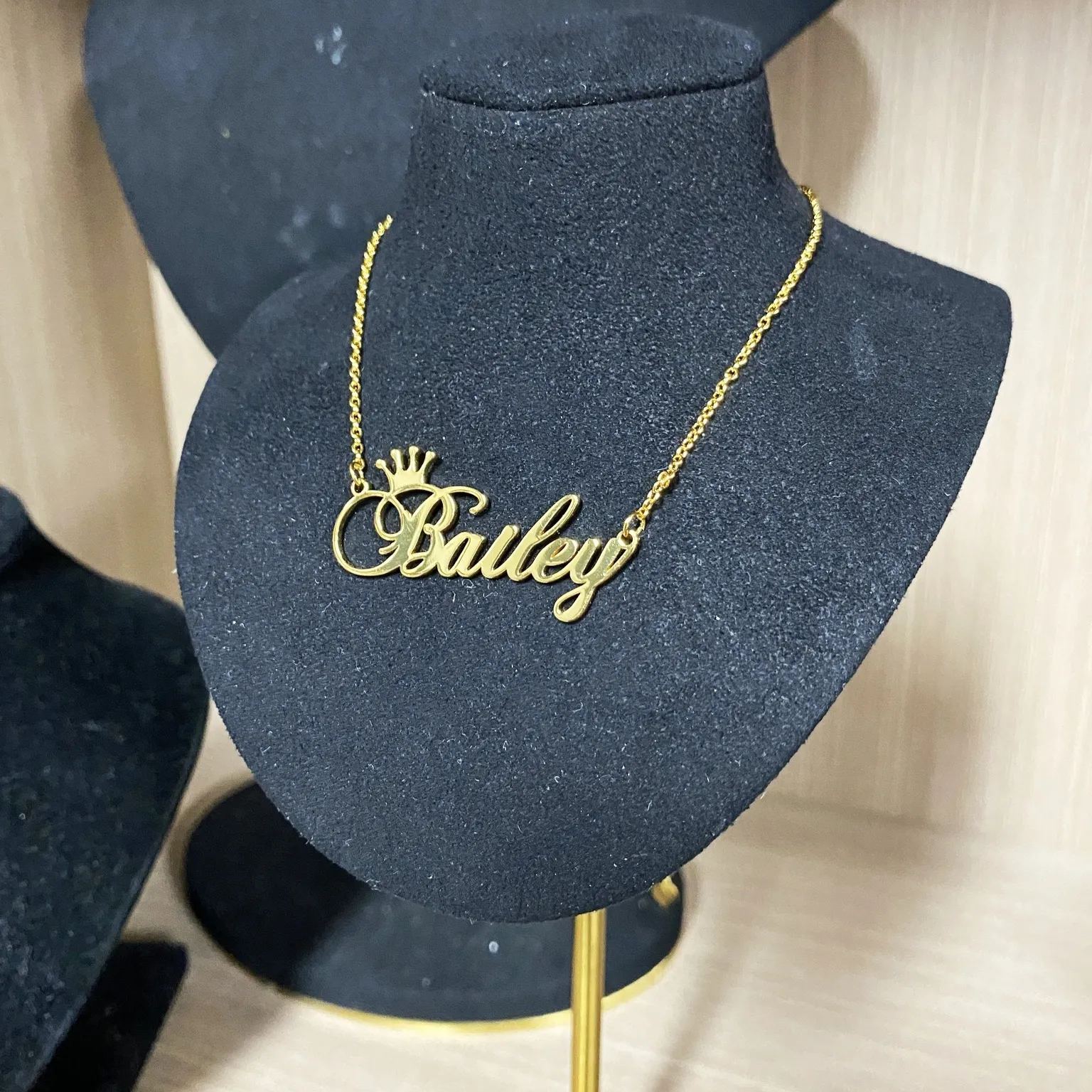Crown Engraved Personalized Custom Gold Plated Name Necklace