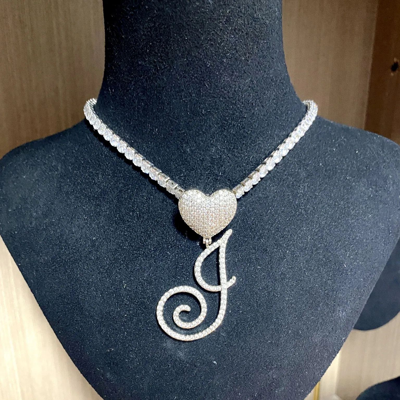 Tennis Chain Letter Pendant Custom Personalized Initial Necklace Zircon Chain Necklace 