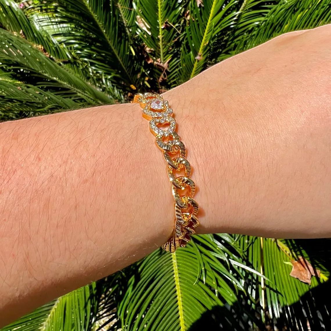 [Copy]Double Heart Charm Gold Plated Bracelet