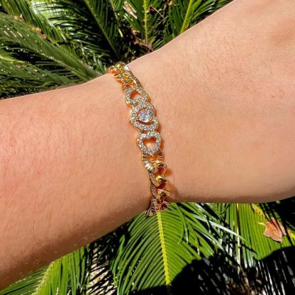 [Copy]Double Heart Charm Gold Plated Bracelet