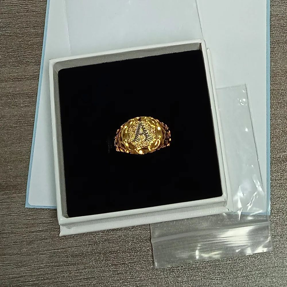 Nugget Ring Gold Men's Circle Initial Ring Personalized Letter Ring