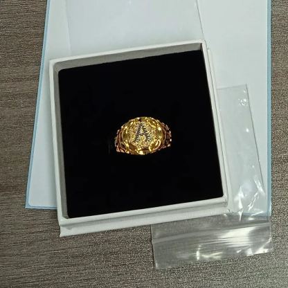 Nugget Ring Gold Men's Circle Initial Ring Personalized Letter Ring