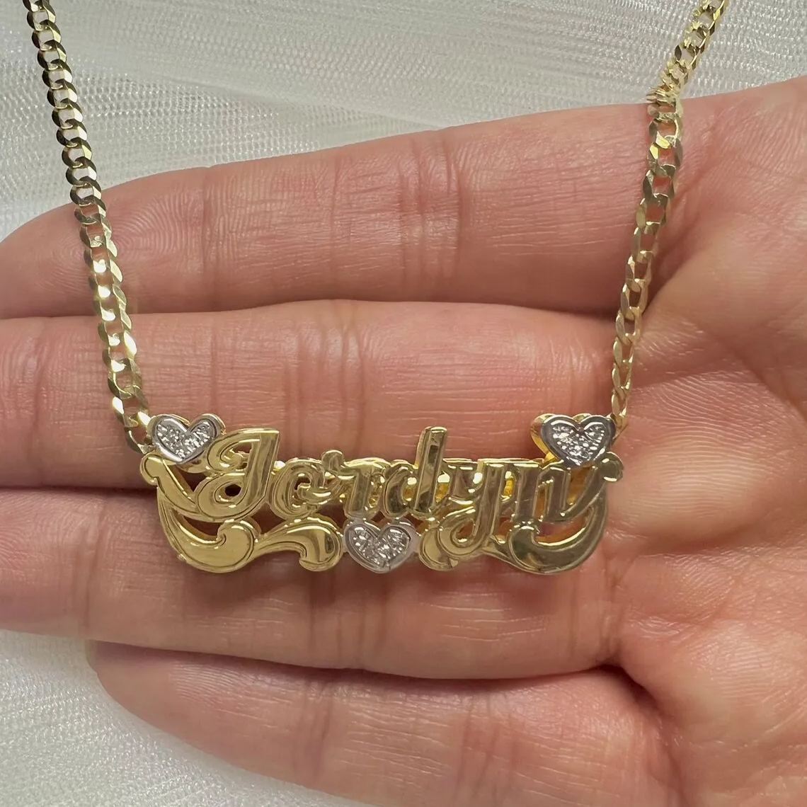 Custom Double Layer Heart Name Two Tone Necklace