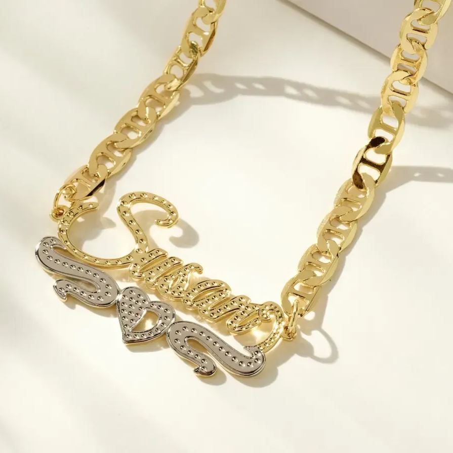 [Copy]Personalized Two Tone Butterfly Nameplate Necklace
