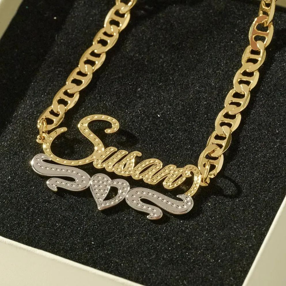 [Copy]Personalized Two Tone Butterfly Nameplate Necklace