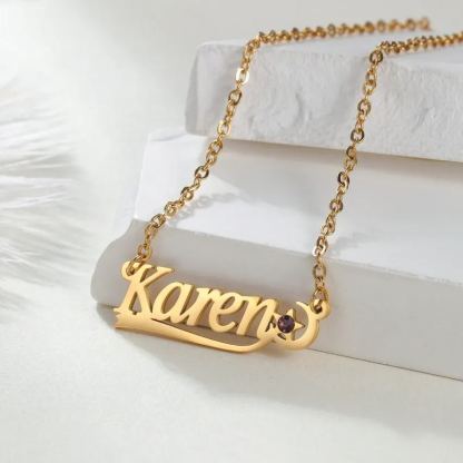 Star and Moon Personalized Birthstone Name Necklace Gold Plated