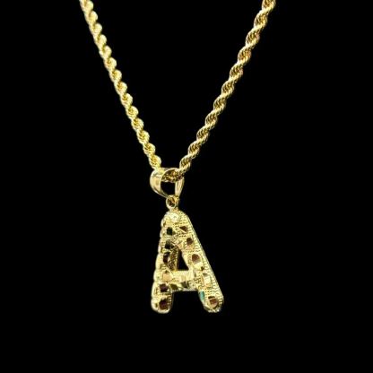 Nugget Style Custom Initial Bubble Letter Necklace Gold Plated