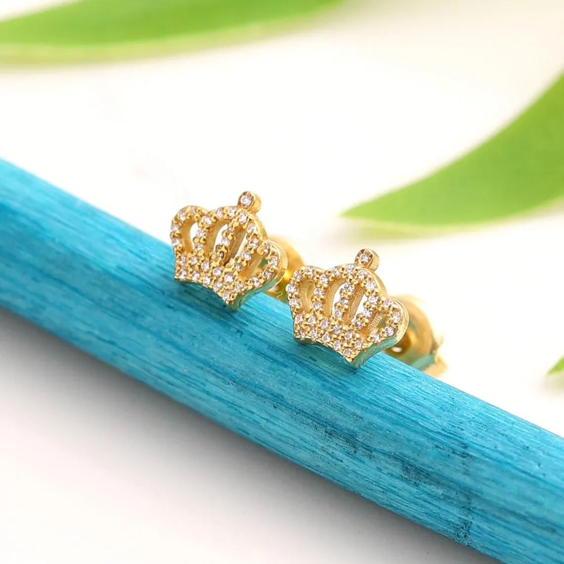 CZ Crown Tiny Stud Earrings Minimalist Princess Earrings