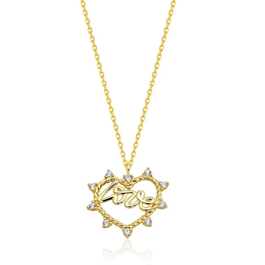 Gold Plated CZ Heart Love with Diamond Necklace 